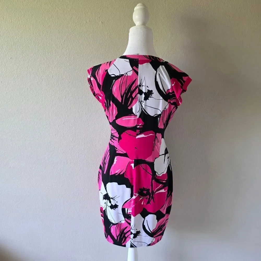 Vintage Y2K Cache Pink And Black Floral Print Mini Dress Size 6